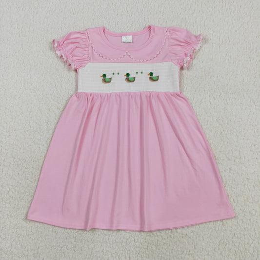 GSD2642 Baby Girls Duck Pink Short Sleeve Smocked Dress