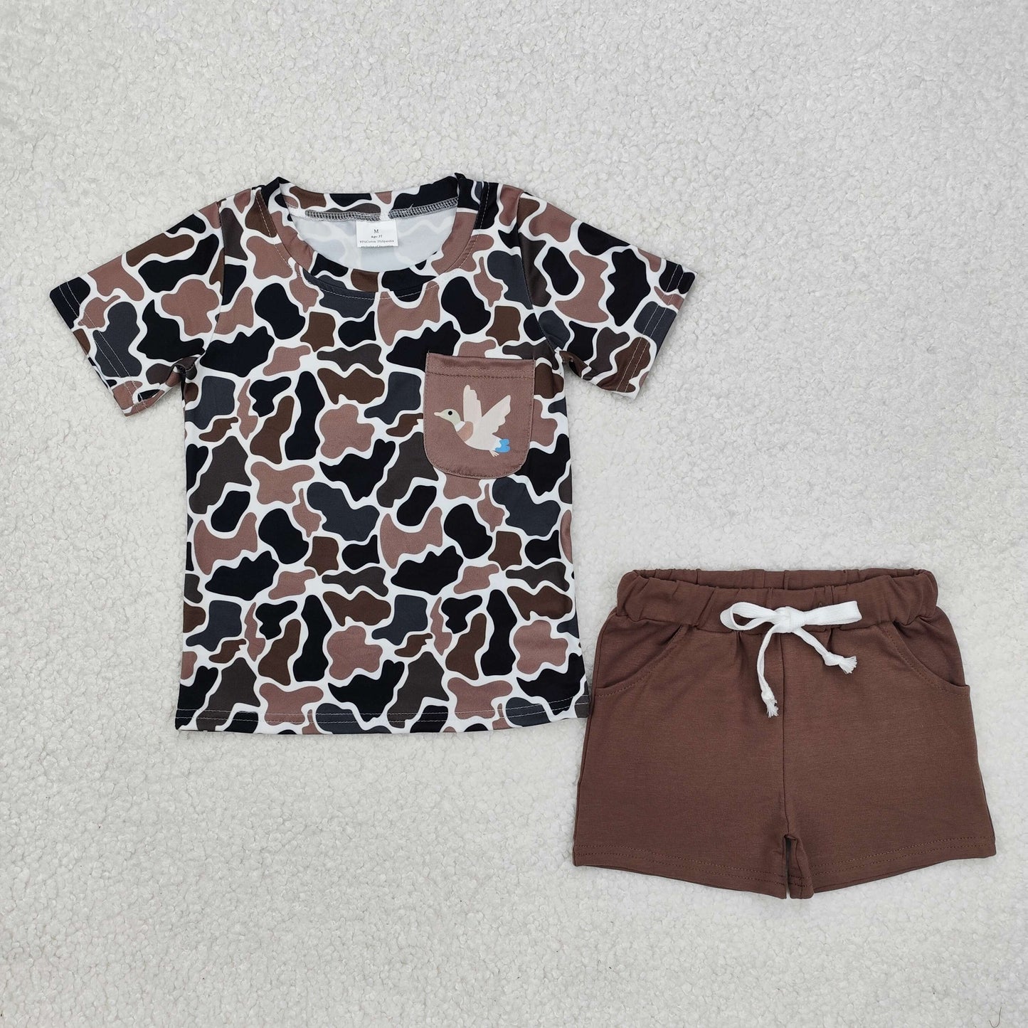 Baby Boys Brown Camo Duck Pocket Short Sleeves Top Shorts Set