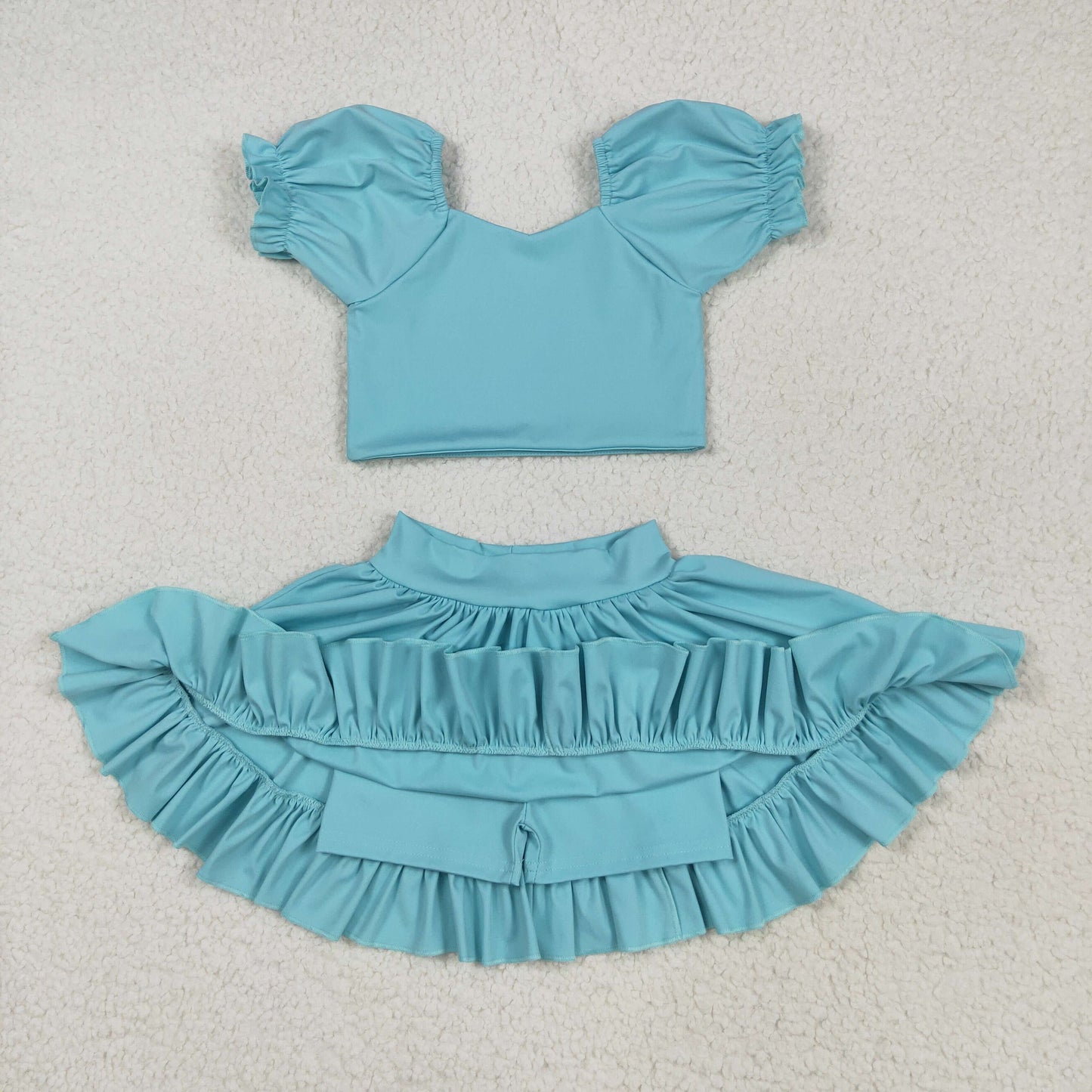 Sibling Baby Girls Solid Color  Short Sleeve Top Skort Set