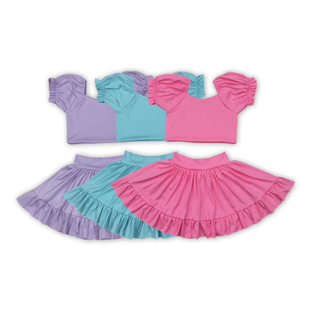Sibling Baby Girls Solid Color  Short Sleeve Top Skort Set