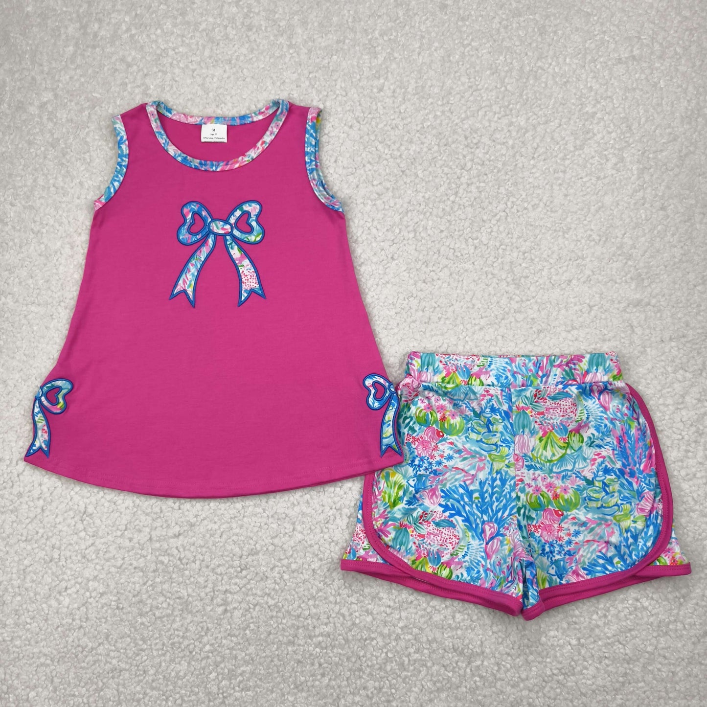 Baby Girls Hot Pink Sleeveless Watercolor Bow Tunic Short Set