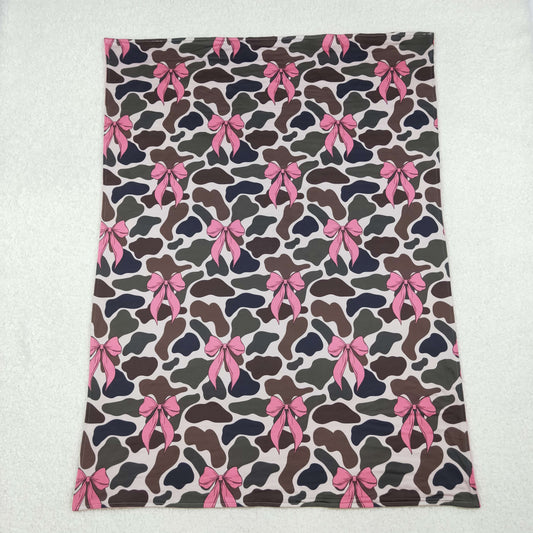 BL0189 Baby  Girls Camo Pink Bow Blanket