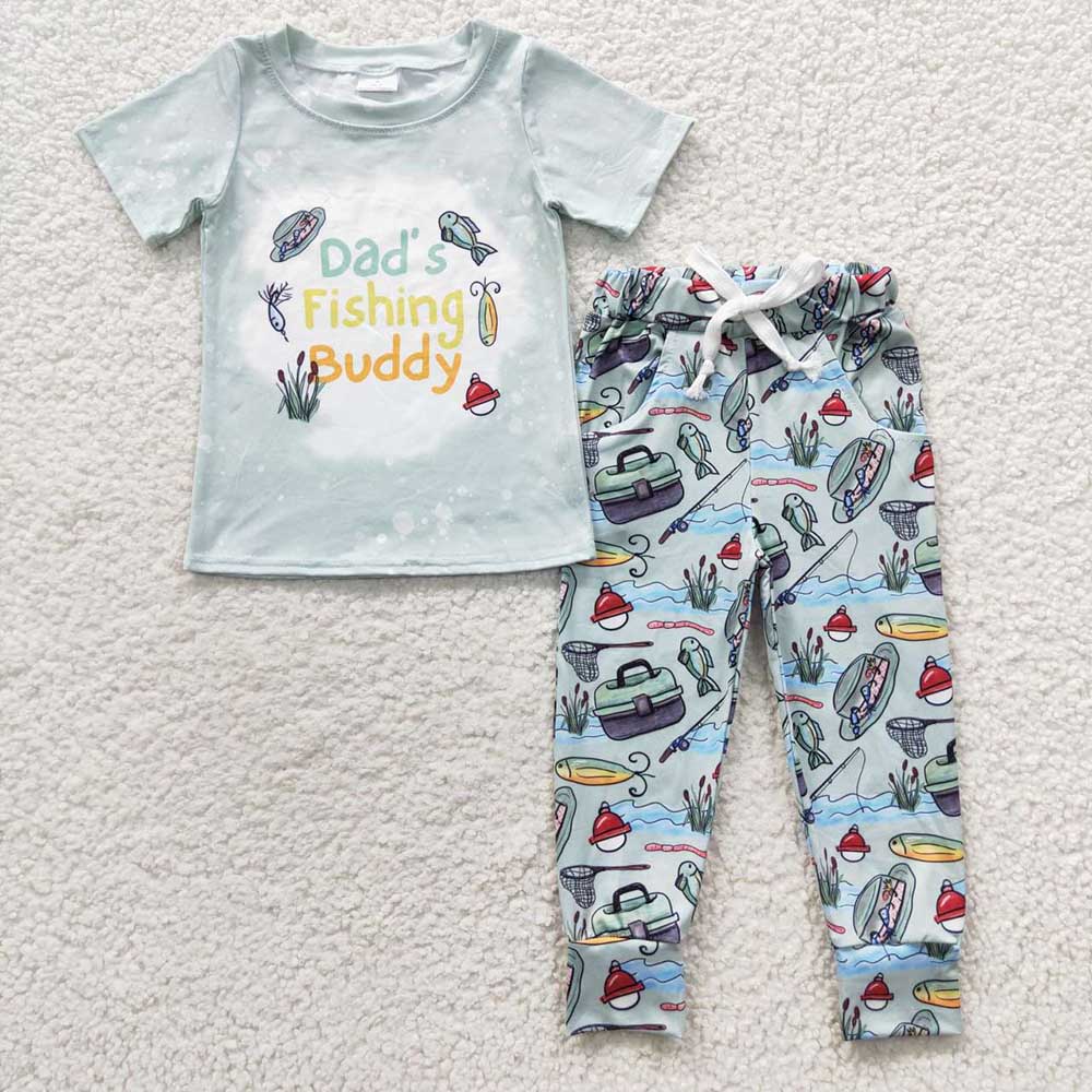 Sibling Baby Girls Boys Short Sleeves Dad's Fishing Top Pant Hunting Set