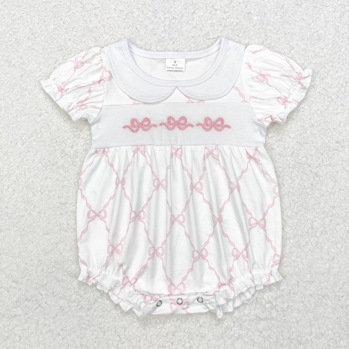 Newborn Baby Girls Pink Bow Short Sleeve Bubble Romper