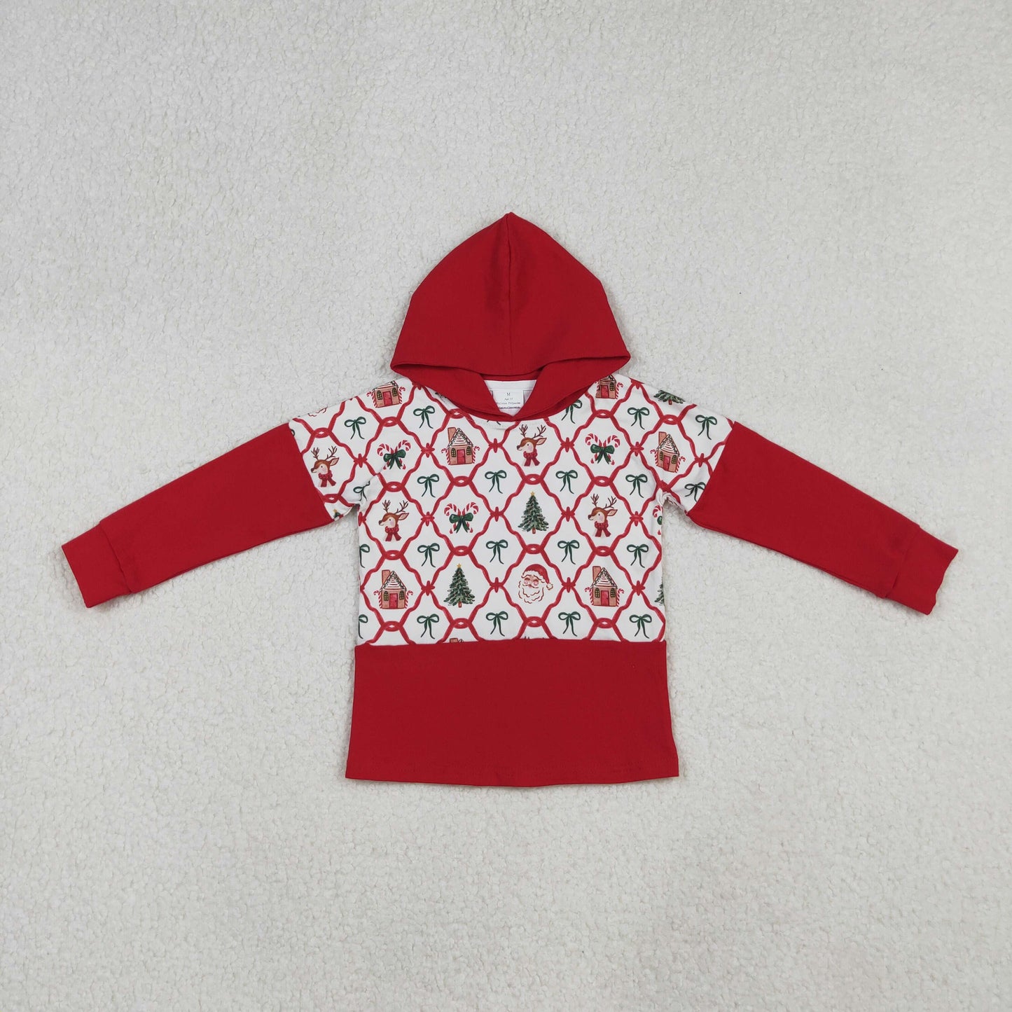 GT1042 Baby Girls Christmas Santa Bow Long Sleeve Hoodie Top