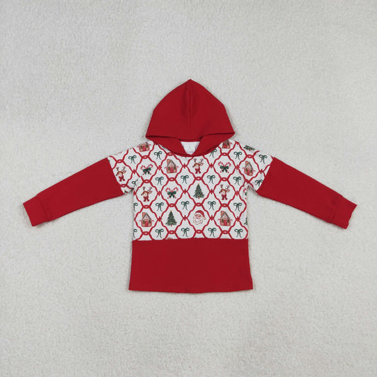 GT1042 Baby Girls Christmas Santa Bow Long Sleeve Hoodie Top