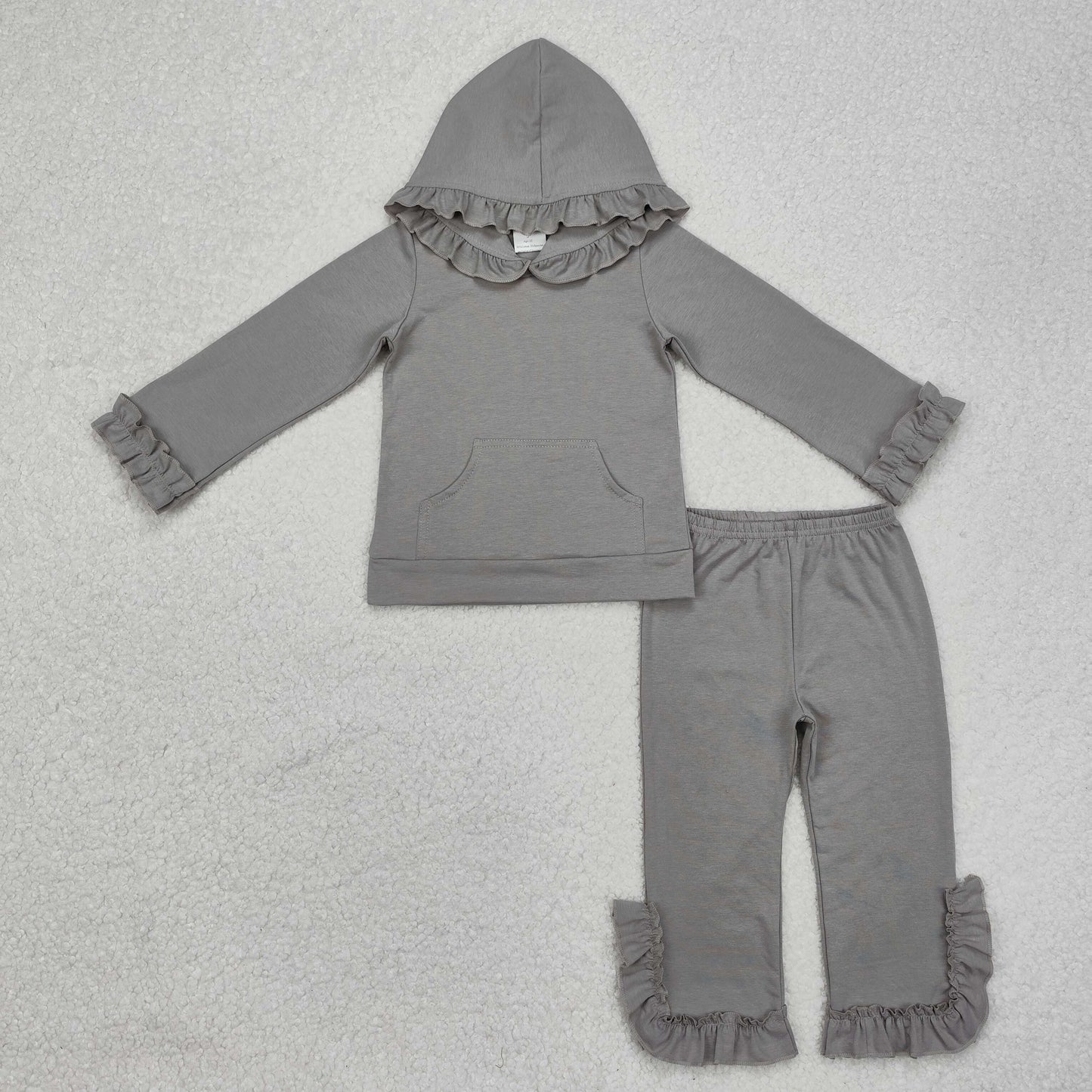 Baby Girls Grey Hoodie Top Ruffle Pants Set