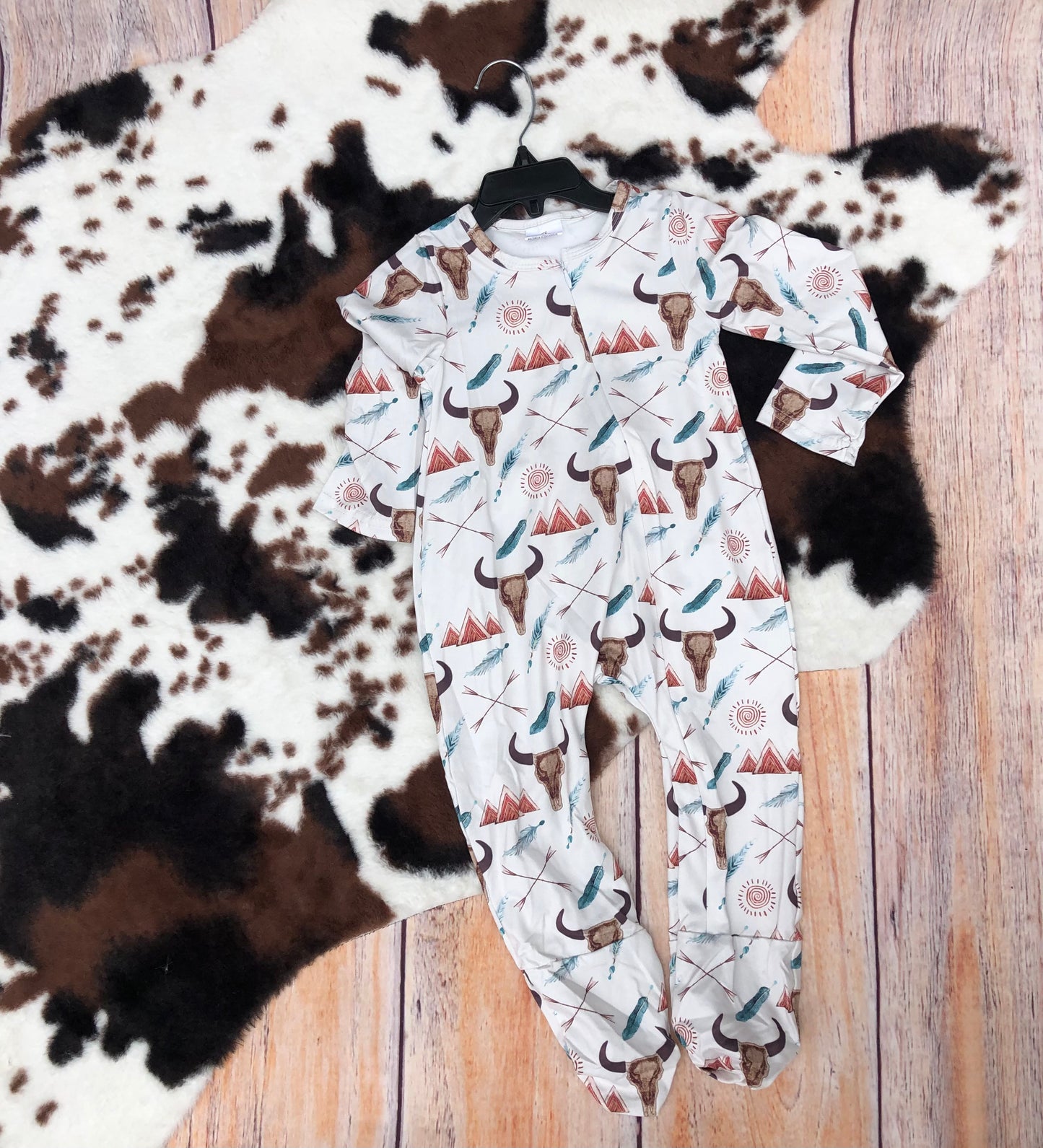 Baby Boys Western Cow Long Sleeve Zip Footed Romper