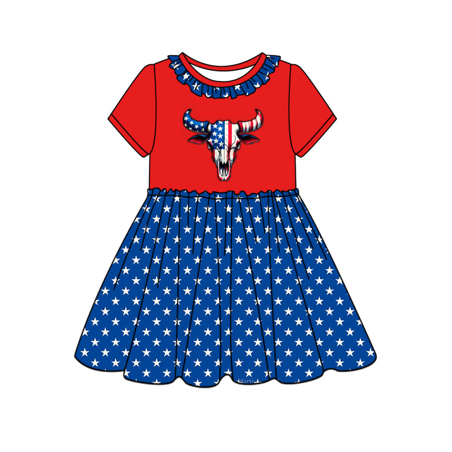 (5MOQ) Baby Boys July 4th Steer's Skull Short Sleeve Dress Pre-order