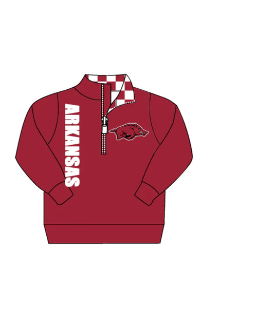 Preorder , 5 MOQ Baby Boys Sport Team  Arkanasa Zip Pullover Top
