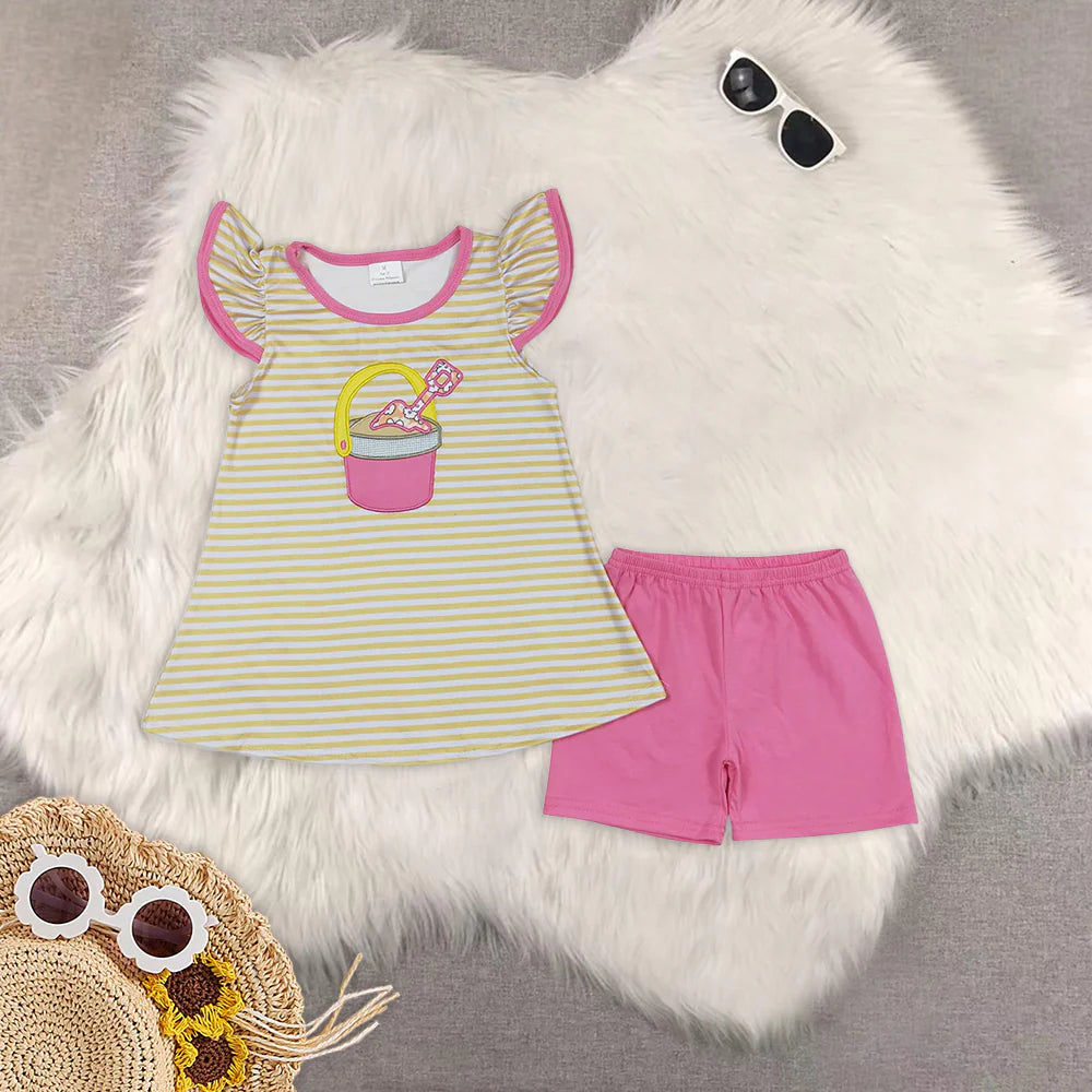 Toddler Summer Sibling Embroidery Beach Shorts Set