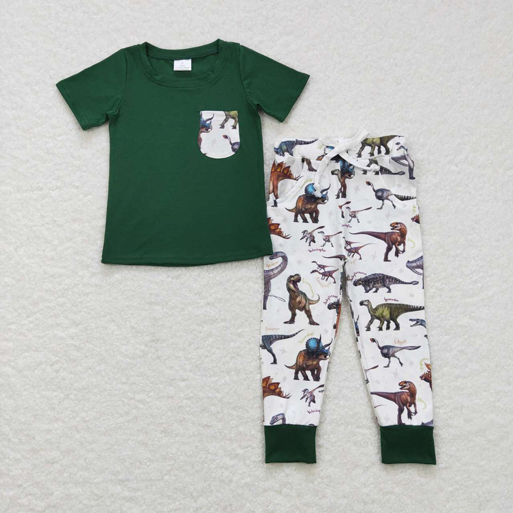 Toddler Baby Boys Clothes Short Sleeve Top +Dinosaur Pants Set