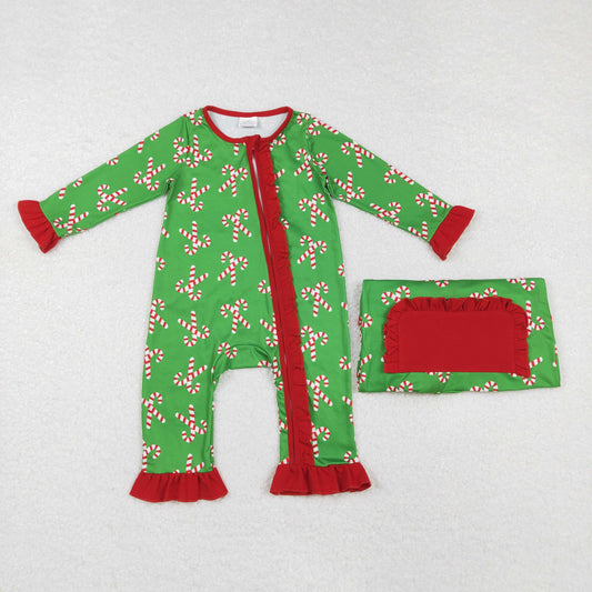 Newborn Baby Girls Christmas Candy Cane  Long Sleeve Romper