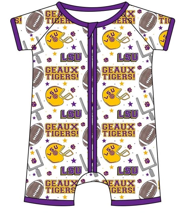 Baby Boys Sport Team LSU Short Sleeve Romper Preorder 3 MOQ