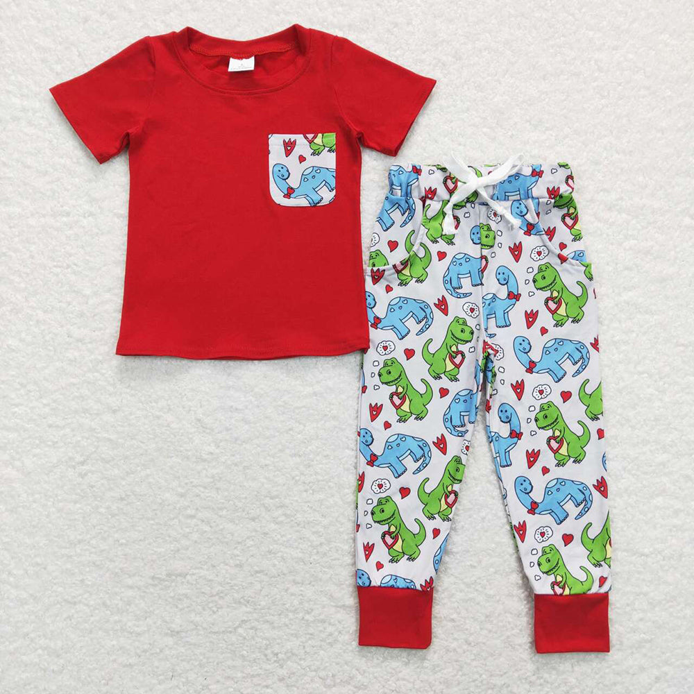 Toddler Baby Boys Clothes Short Sleeve Top +Dinosaur Pants Set