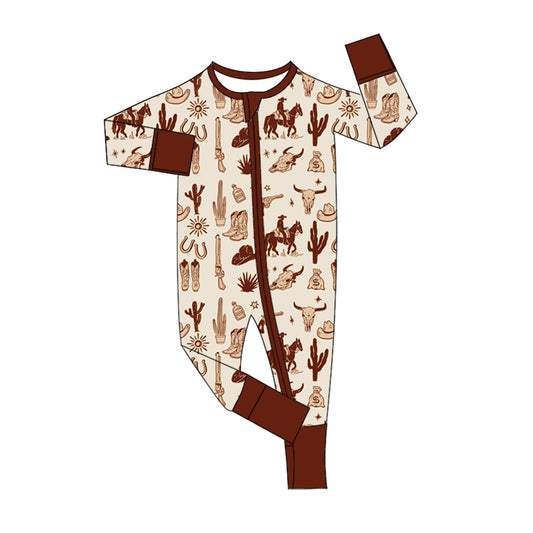 3 MOQ Baby Boys Western Rodeo Long Sleeve Zip Romper Pre-order