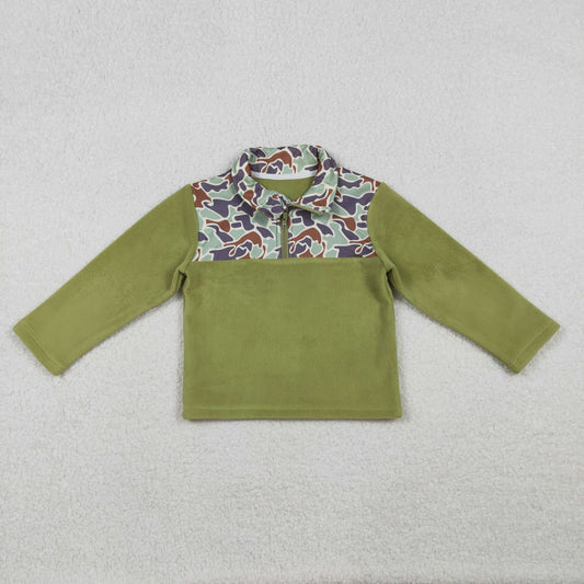 Kids boys camo green color long sleeve pullover top