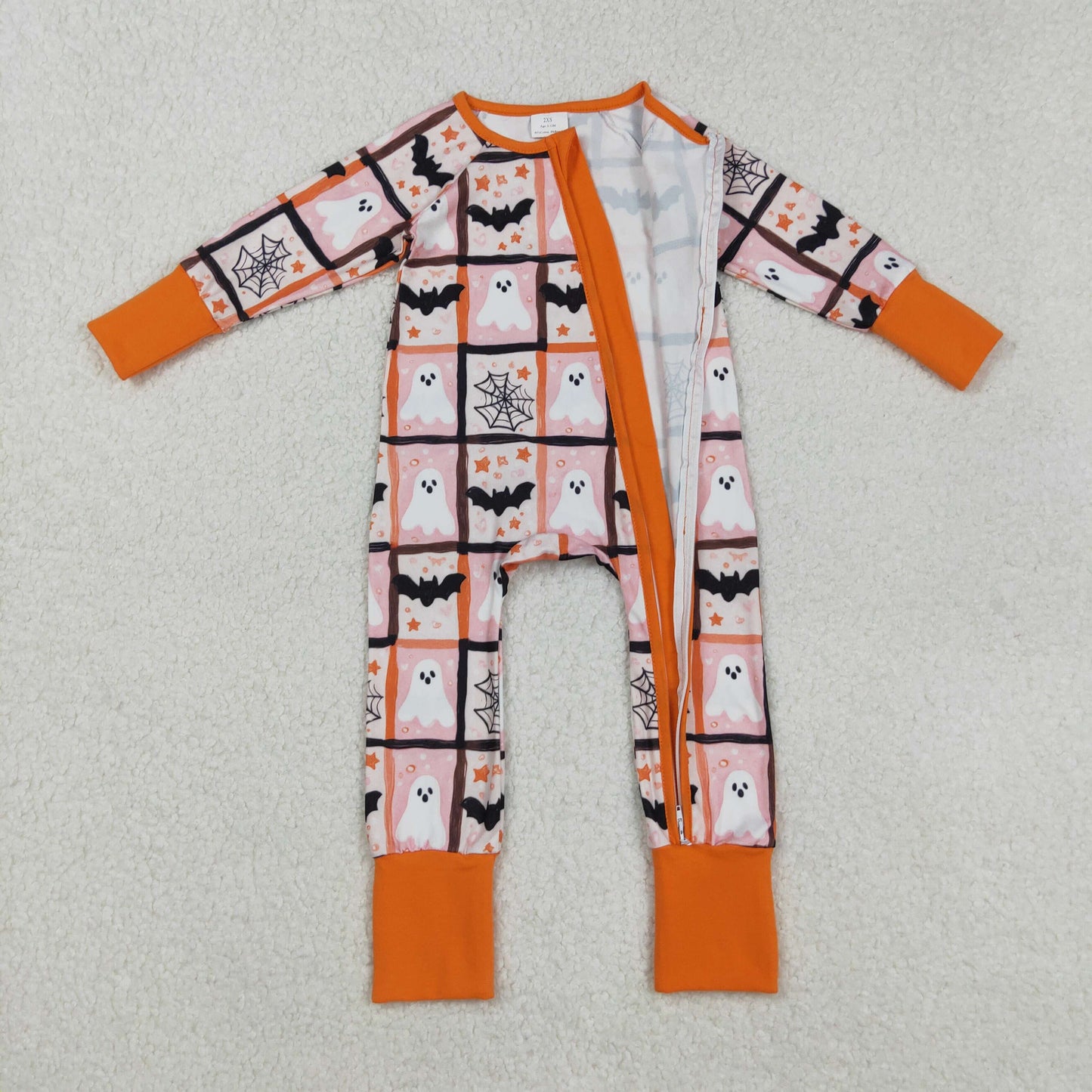 LR2539 Baby Boys Halloween Bat Long Sleeve Zippy Romper