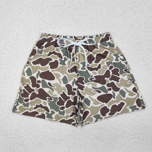 Adult Men Western Khaki Brown Camo Print Shorts Swimming Trunks