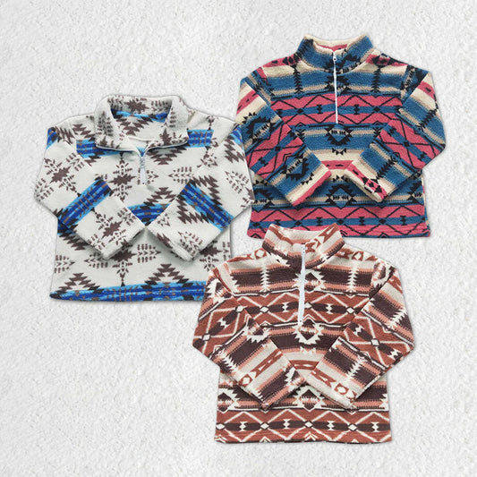 Baby Kids Children Aztec Western Thick Zip Sherpa Pullovers Tops