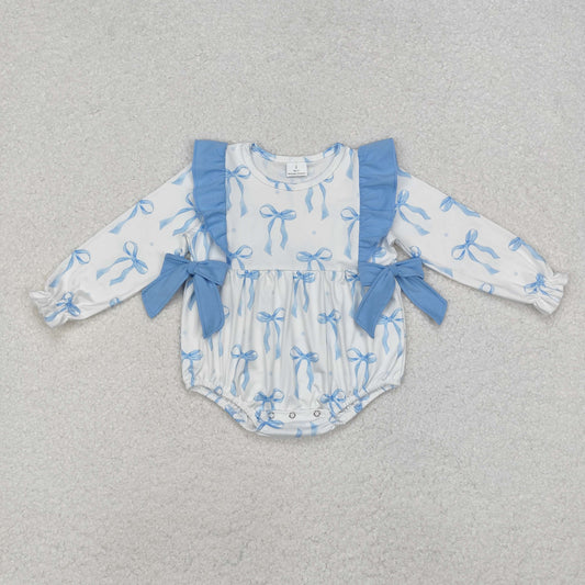 Newborn Baby Girls Blue Bow Romper