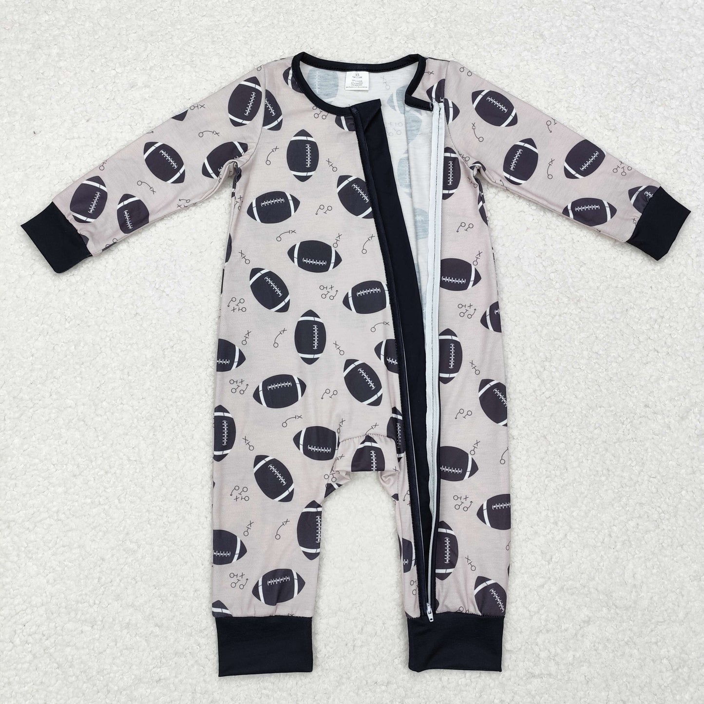 LR1435 Baby Boys Football Long Sleeve Zipper Romper