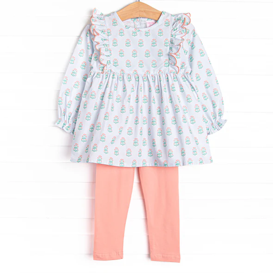 Preorder 5 MOQ Baby Medallion Memories Flutter Sleeve Tunic Top With Legging Set