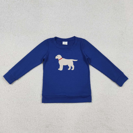 BT1333 Kids Boys Dog Applique Long Sleeve Top