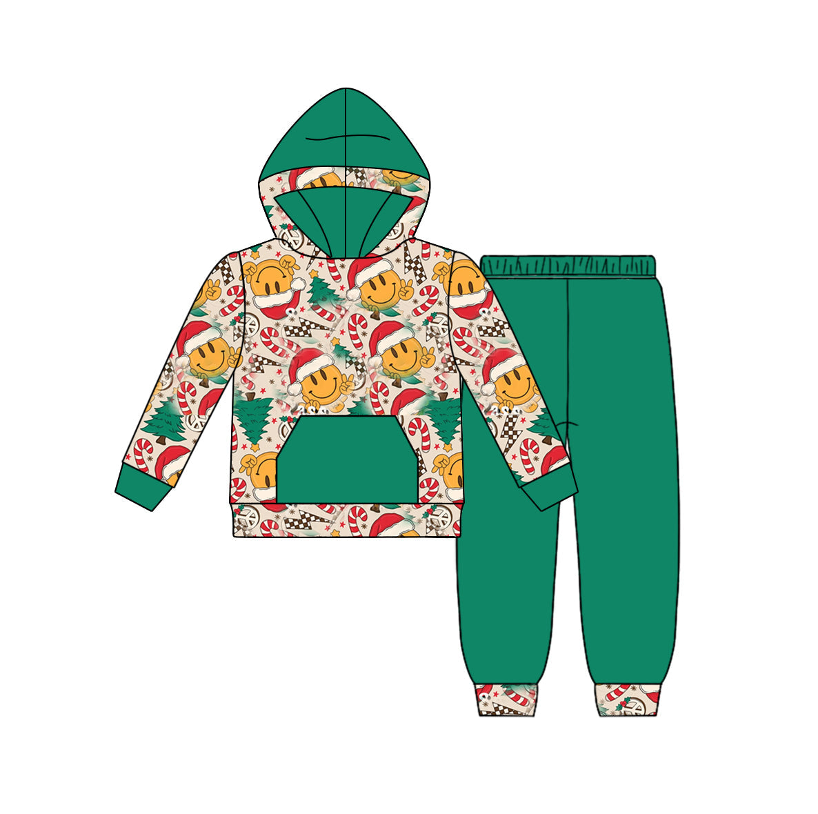 Baby Boys Christmas Happy Face Hoodie Top Pants Set 3 MOQ