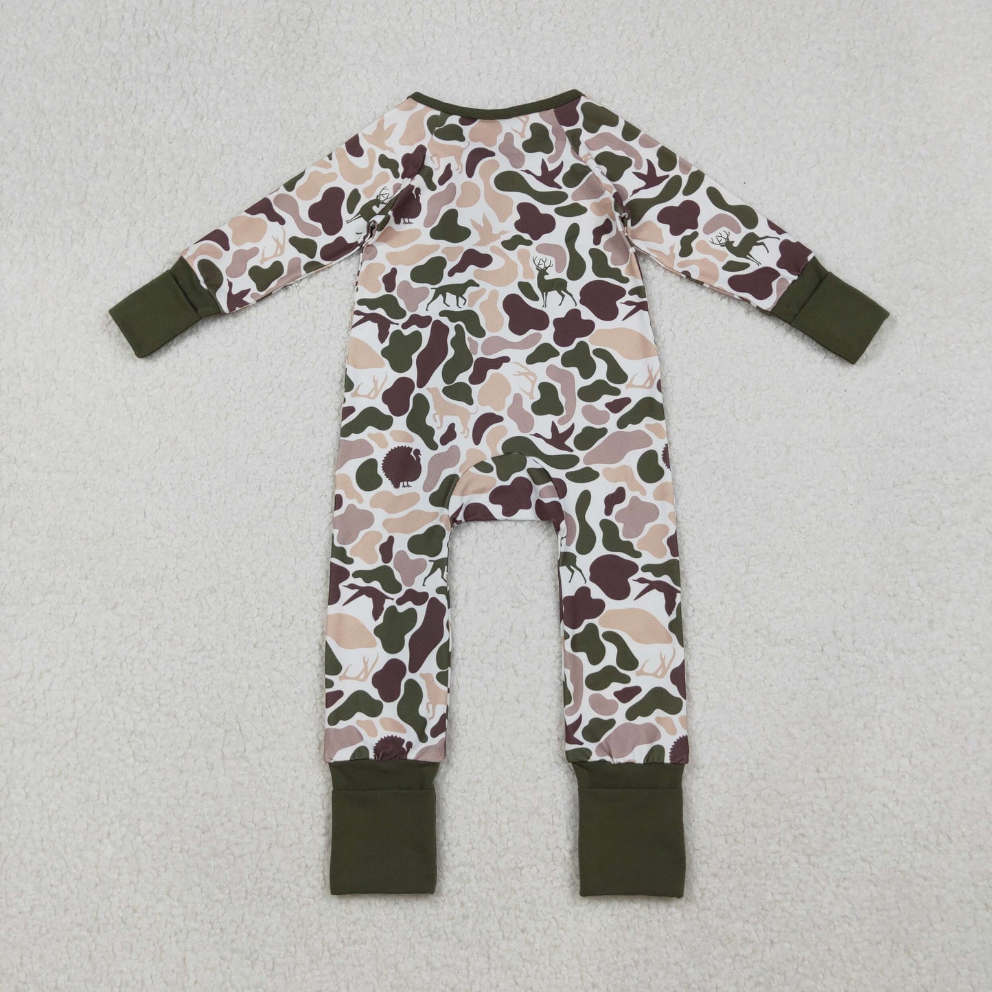 LR2590 Baby Boys Dark Green Camo Long Sleeve Zippy Romper