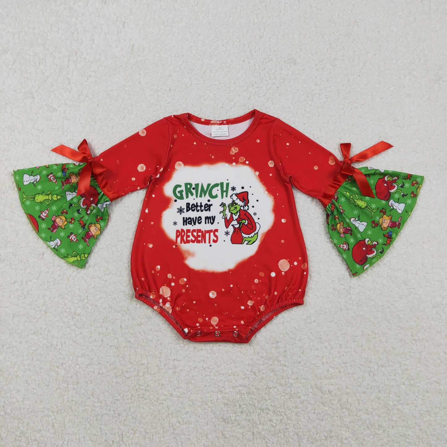 LR1893 Baby Girls Christmas Grinc Red Long Sleeve Romper