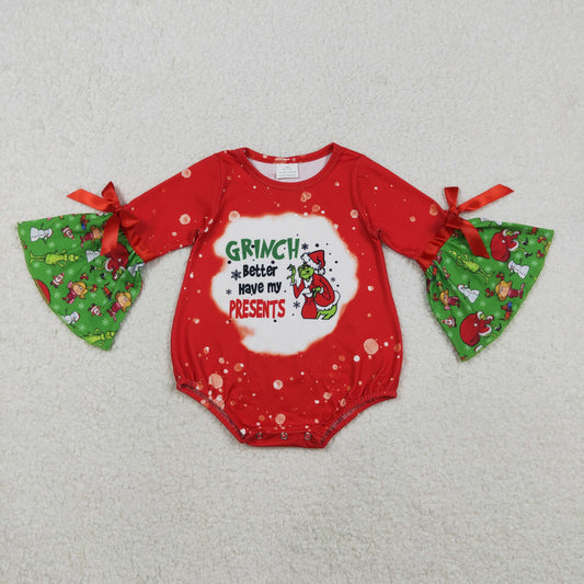 LR1893 Baby Girls Christmas Grinc Red Long Sleeve Romper