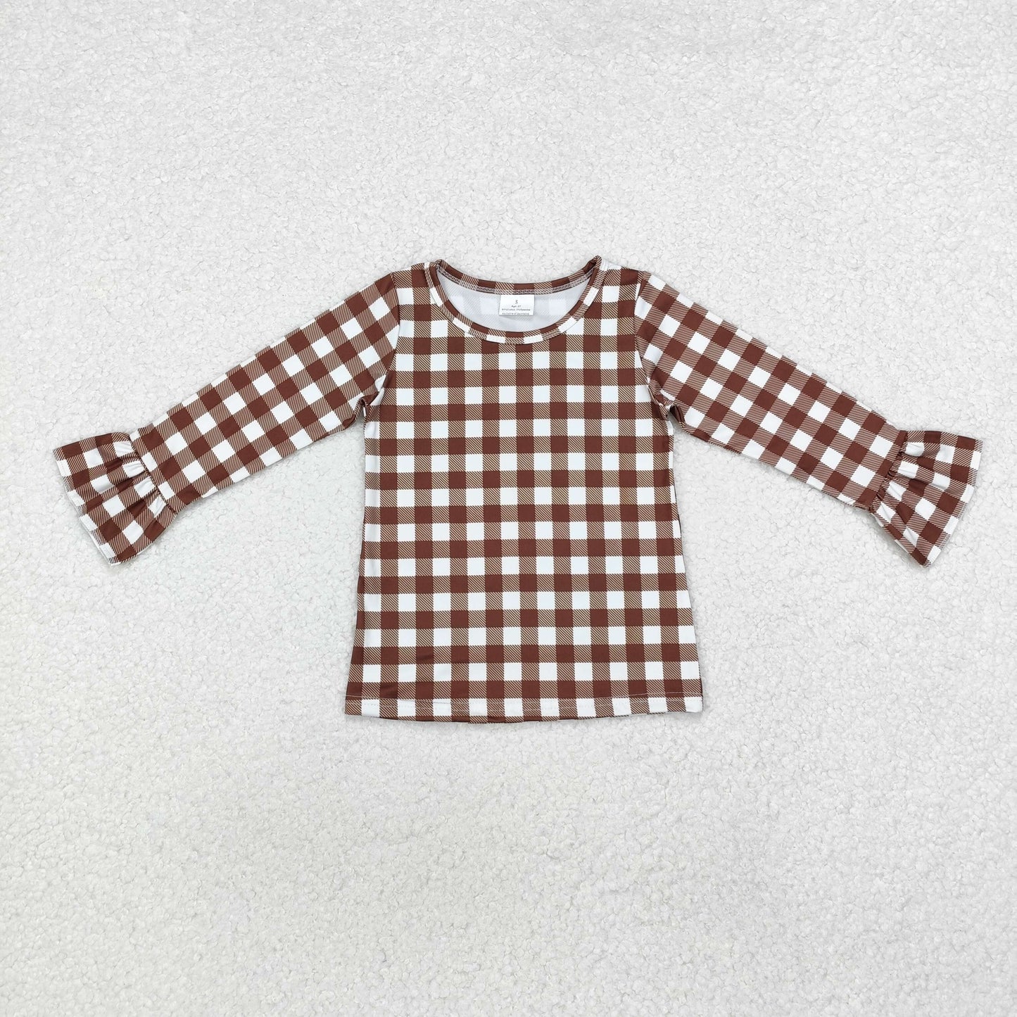 Baby Girls Bworn Gingham Long Sleeve Top With Ruffle