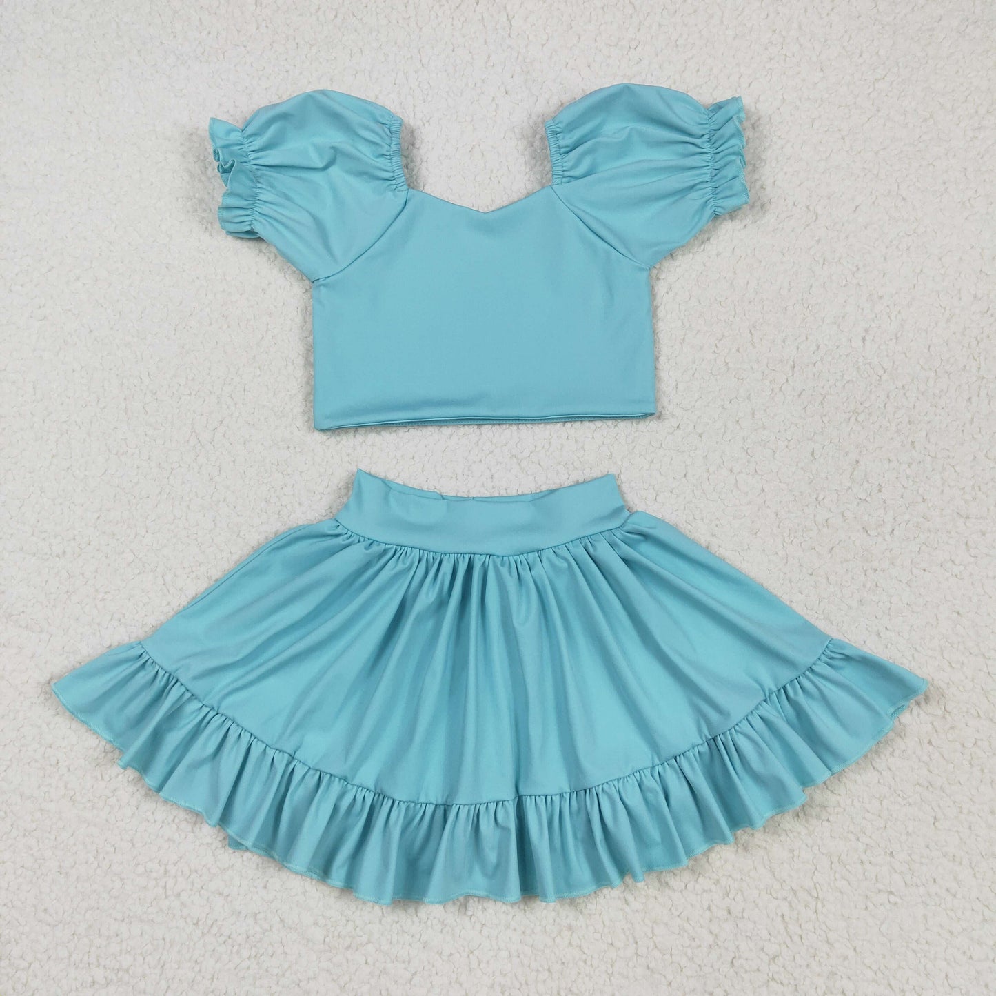 Sibling Baby Girls Solid Color  Short Sleeve Top Skort Set