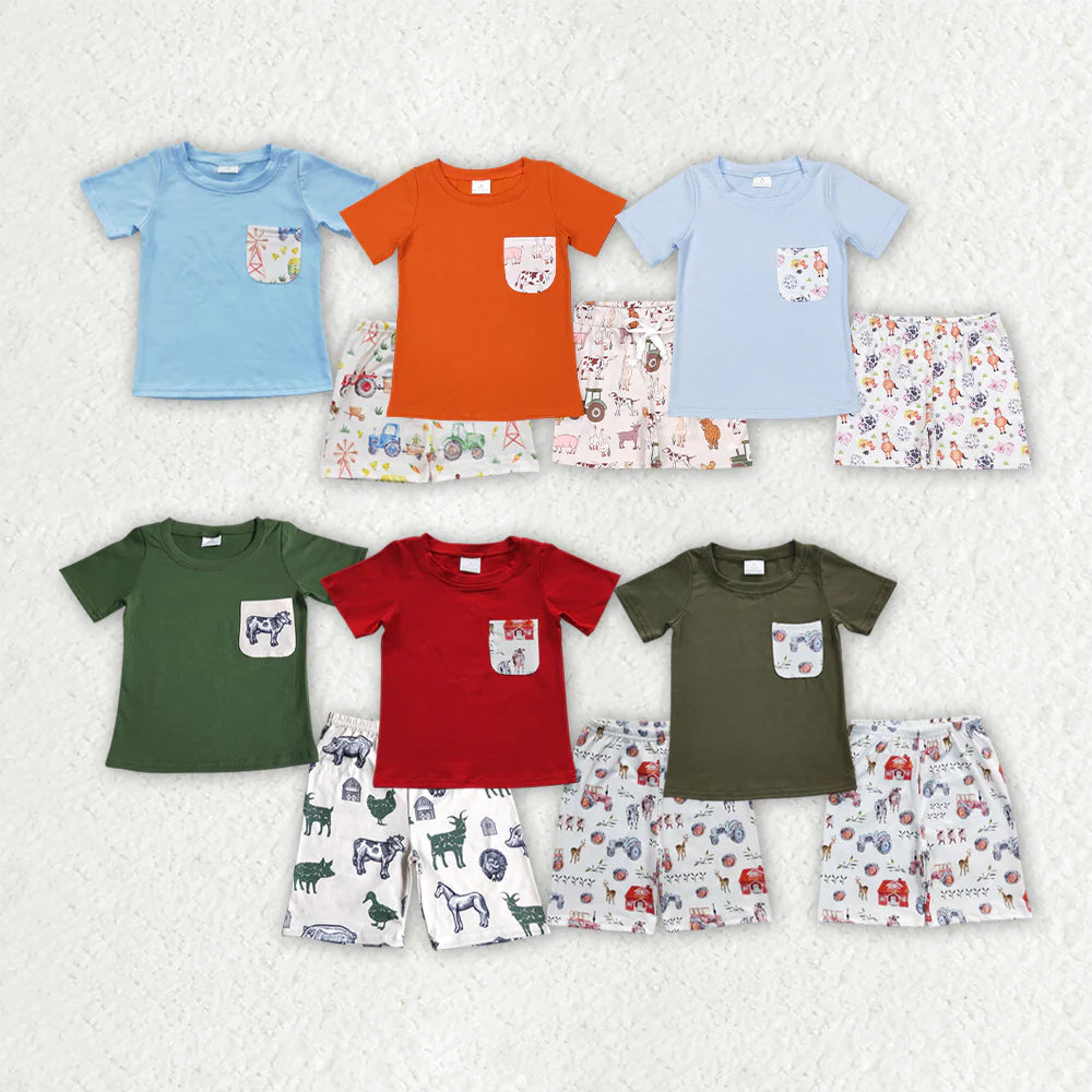 Sibling Baby Boys Farm Pocket Shirt Summer Outfits Clothes Sets