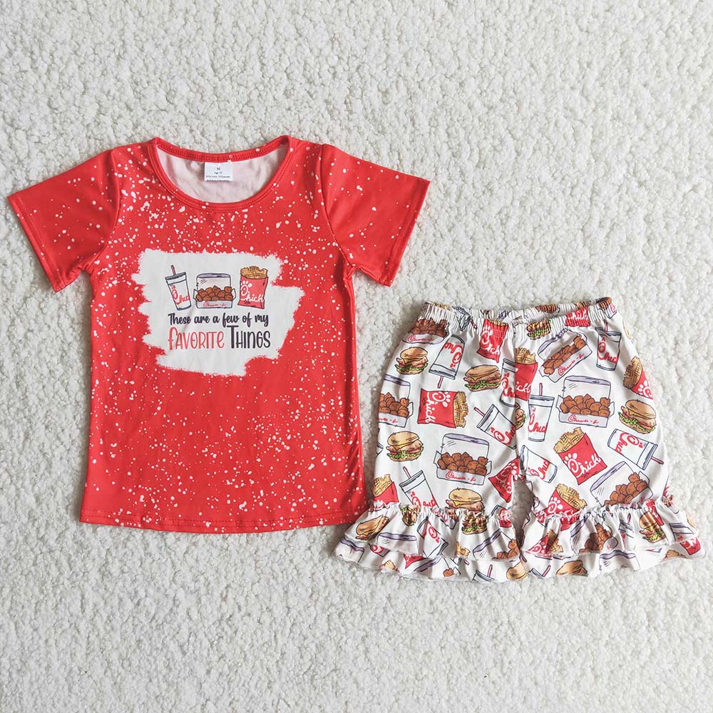 Red T-shirt Hamburger exquisite ruffles Shorts sets