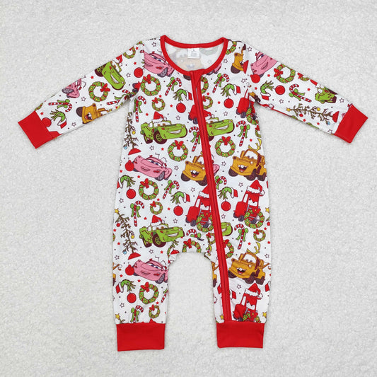 Baby Boys Christmas Cartoon Car Bamboo Romper