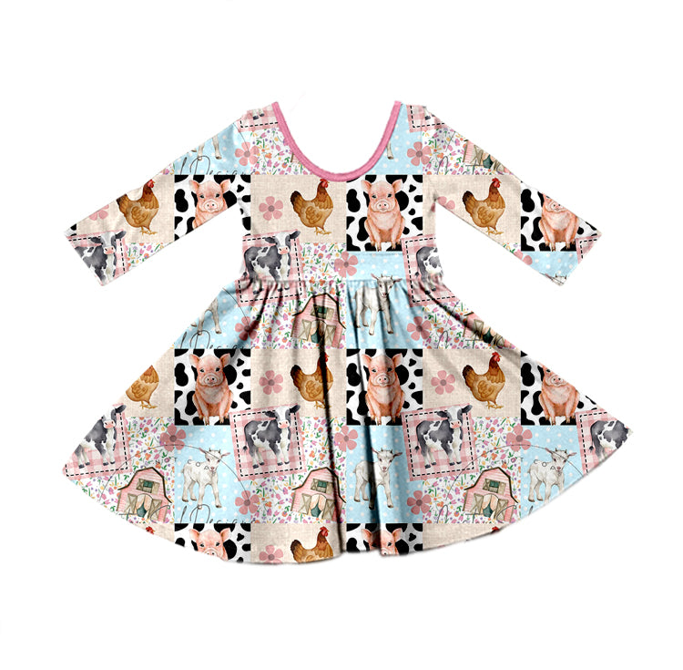 3 MOQ Baby Girls  Cute Farm Animal  Long Sleeve Dress Pre-order