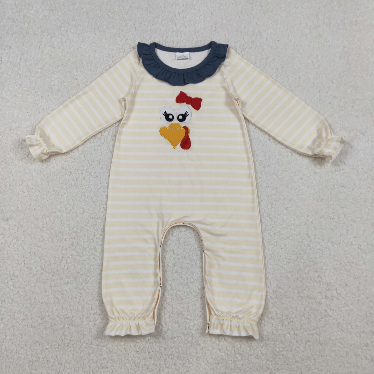 Thanksgiving Girls Applique Turkey Long Sleeve Romper