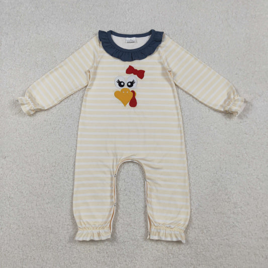 Thanksgiving Girls Applique Turkey Long Sleeve Romper
