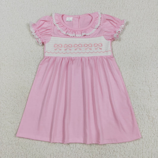 Kids Girls Pink Bow Smocked Dress