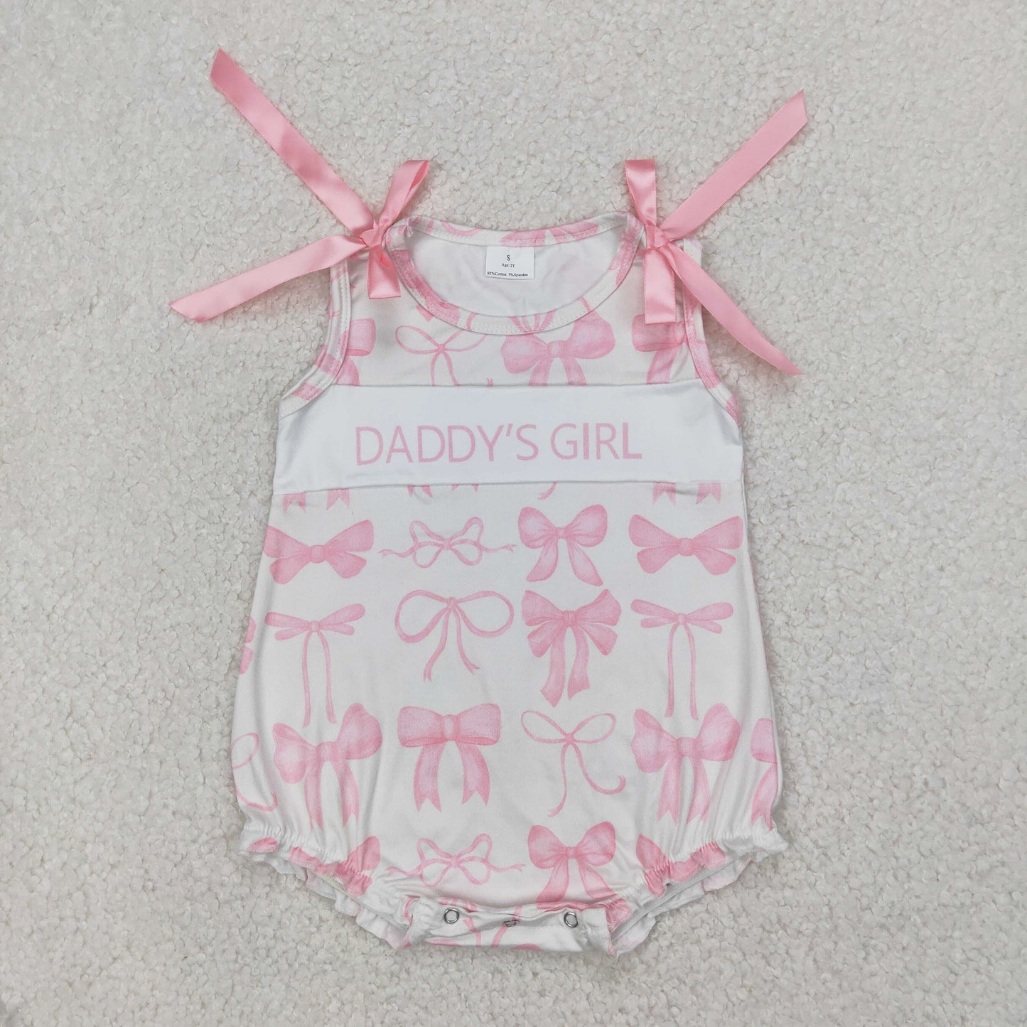 Baby Girls Pink Sleeveless Bows DADDYS GIRL Rompers
