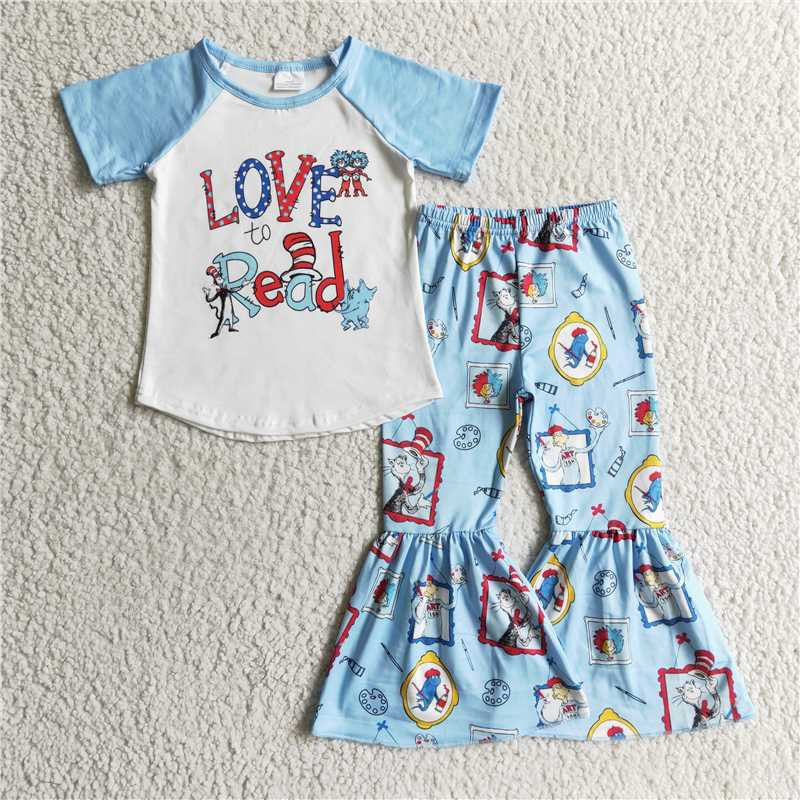 Sibling Baby Girls Short Sleeves Dr Reding Top Bell Bottom Pant Set