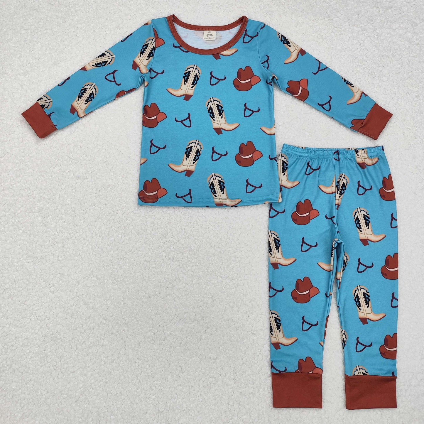 BLP0872 Baby Boys Western Hoots Hat Long Sleeve Pajama Set