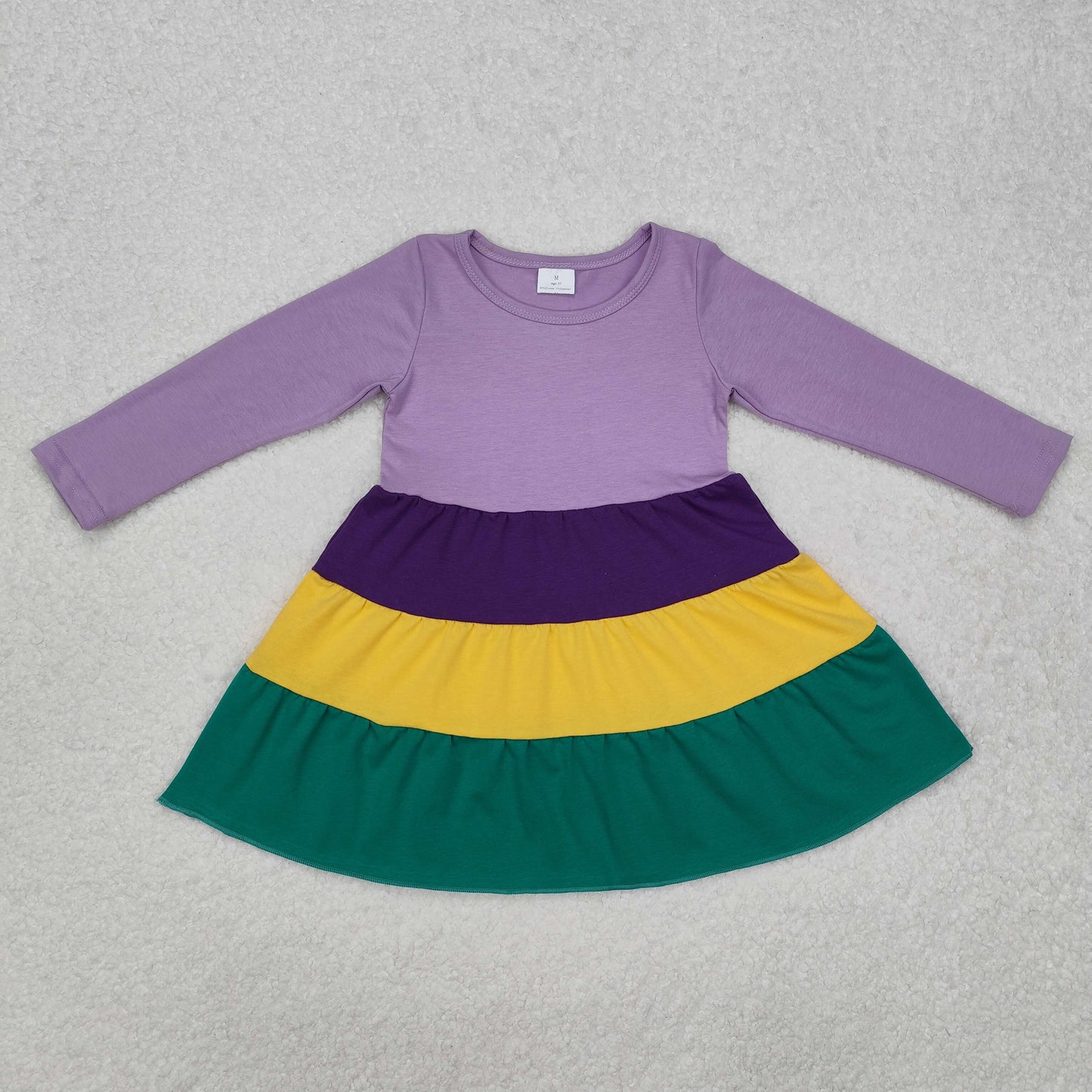 Sibling Baby Kids Long Sleeves Purple Yellow Green Mardi Gras Pullovers And Dresses