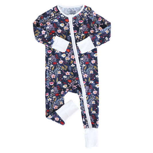 (3MOQ)Newborn Baby Girls MIDNIGHT MEADOW Zipper Romper