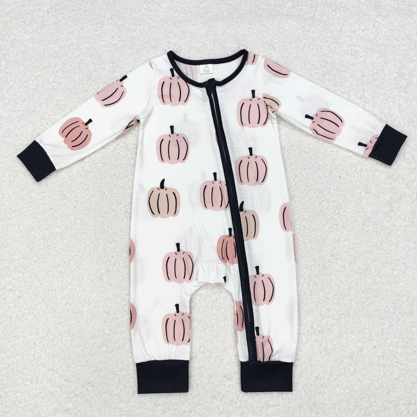 LR1437 Baby Boys Pumpkin Long Sleeve Zipper Bamboo Romper