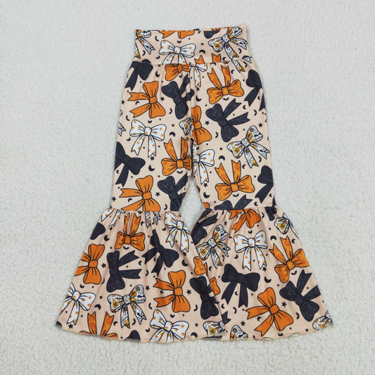 P0776 Kids Girls Halloween Bow Print Bell Bottom Pants