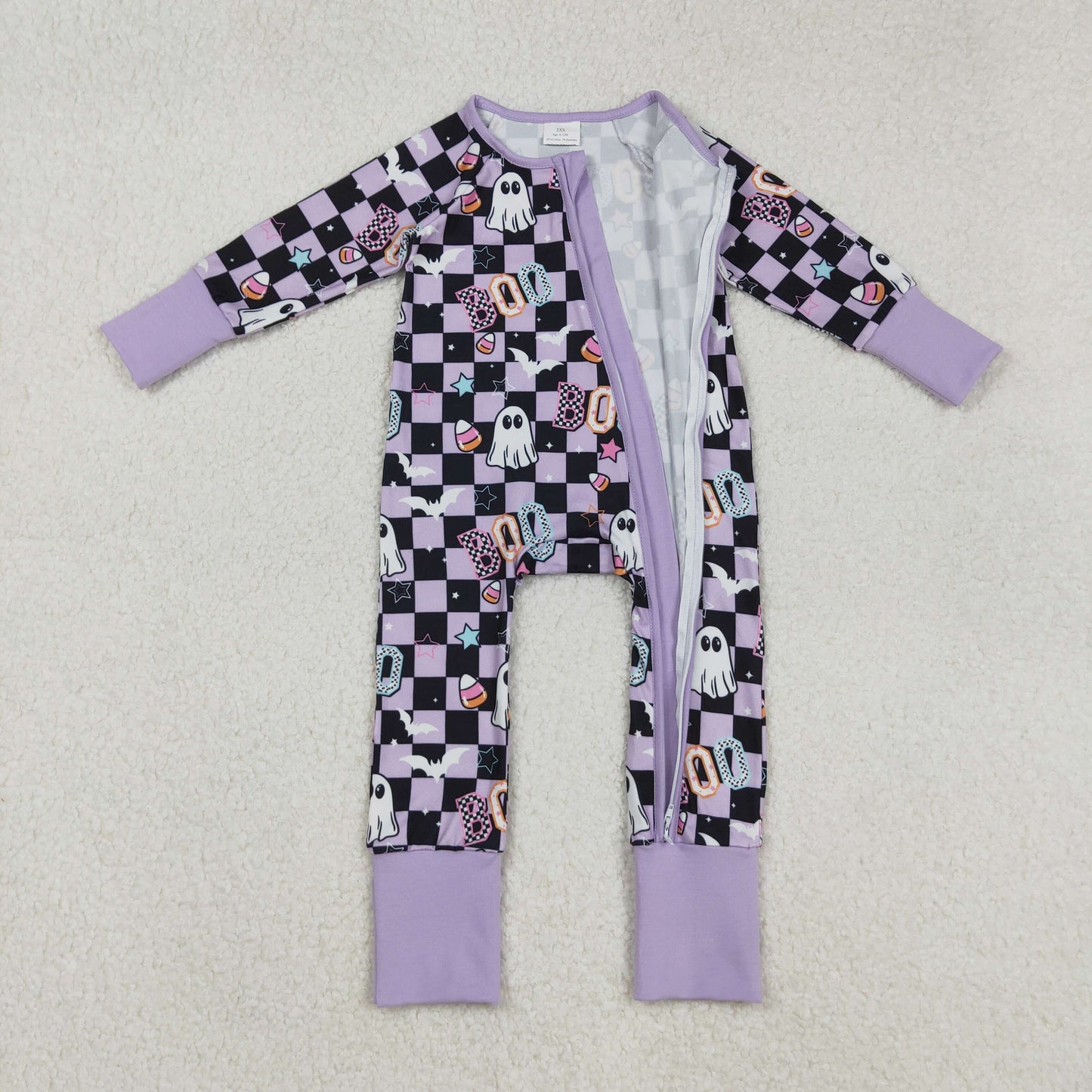 LR2541 Baby Girls Halloween Boo Zipper Romper