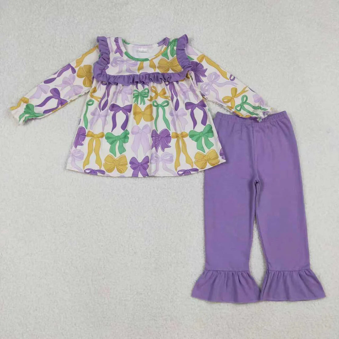 Sibling Baby Girls Mardigras Bows Ruffle Pants Clothes Set Knee Length Dress Rompers